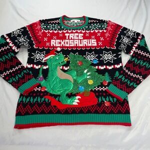 Celebrate Together Tree Rexosaurus Ugly Christmas Sweater Mens Large‎ Dinosaur
